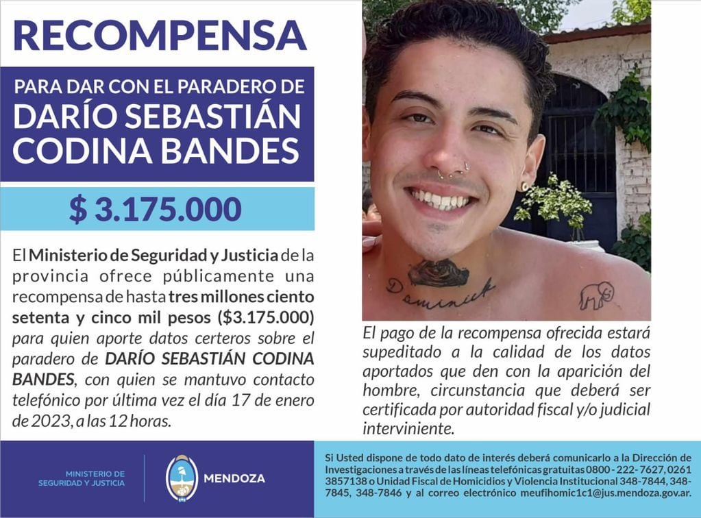 La reccompensa oficial ofrecido por el joven Sebastián Codina Bandes,