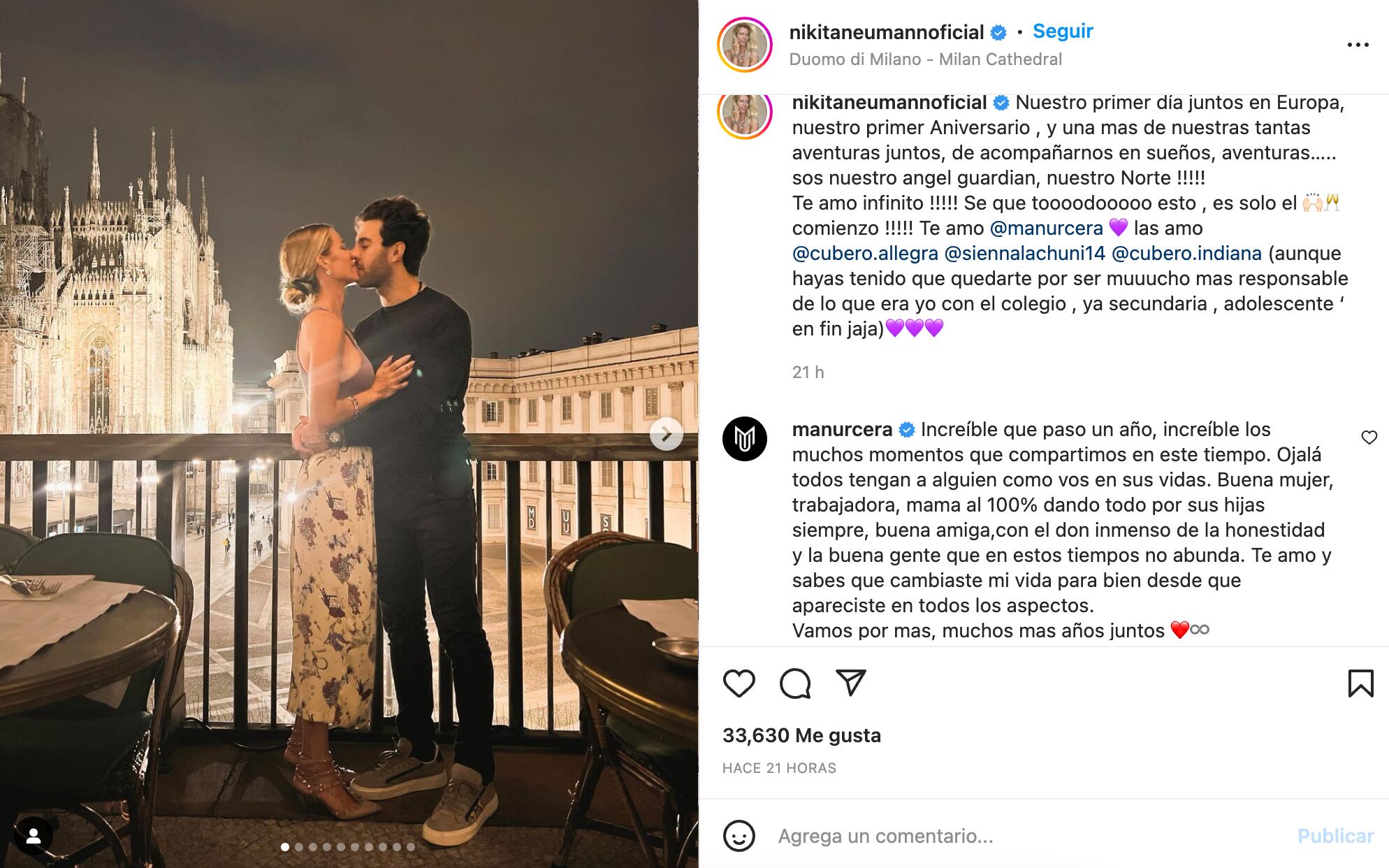 El romántico mensaje de Nicole Neumann a su pareja, Manuel Urcera, y la respuesta de él.