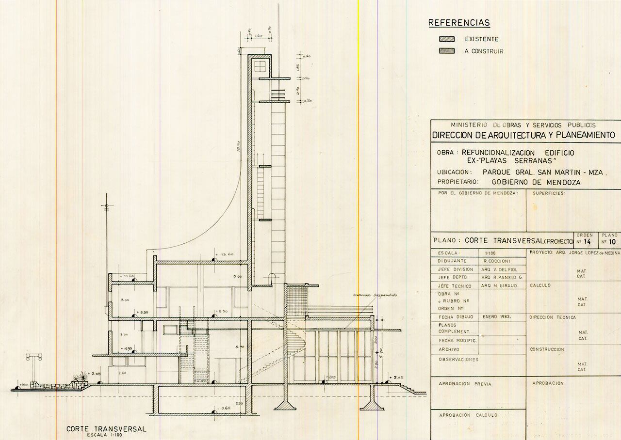 Joyas arquitectónicas de Mendoza: Playas Serranas, un balneario en el parque General San Martín.
Plano: Corte Transversal