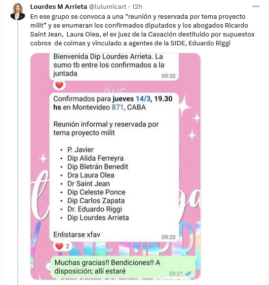 La diputada mendocina de LLA divulgó chats en los que se revelan conversaciones partidarias sobre la visita a genocidas. X