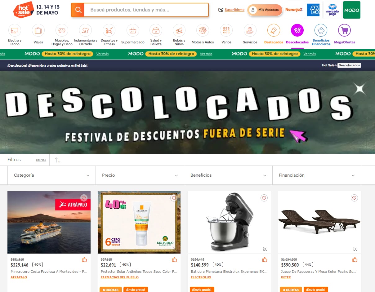 La sección Descolocados en la web de Hot Sale