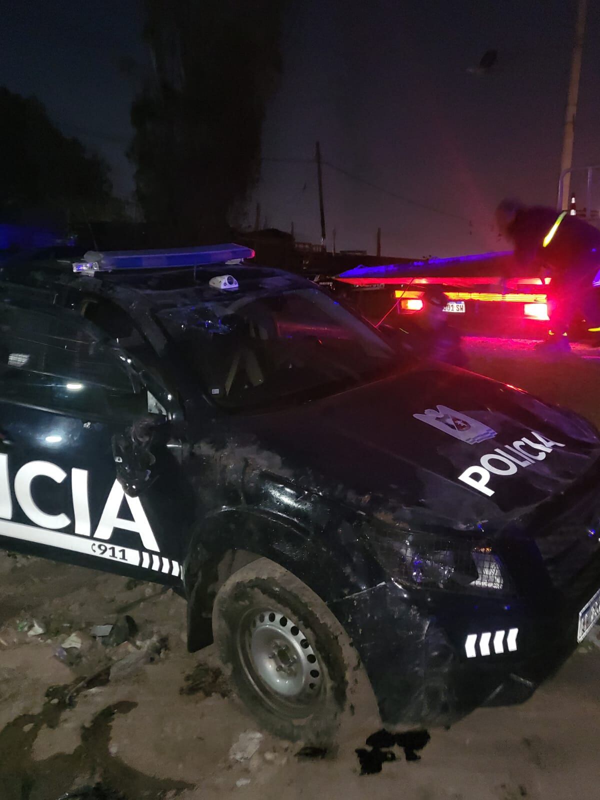 Así quedó el móvil policial que volcó en Guaymallén.