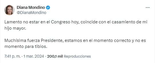 La canciller Diana Mondino no fue al Congreso de la Nación a la apertura de sesiones que hace Javier Milei.