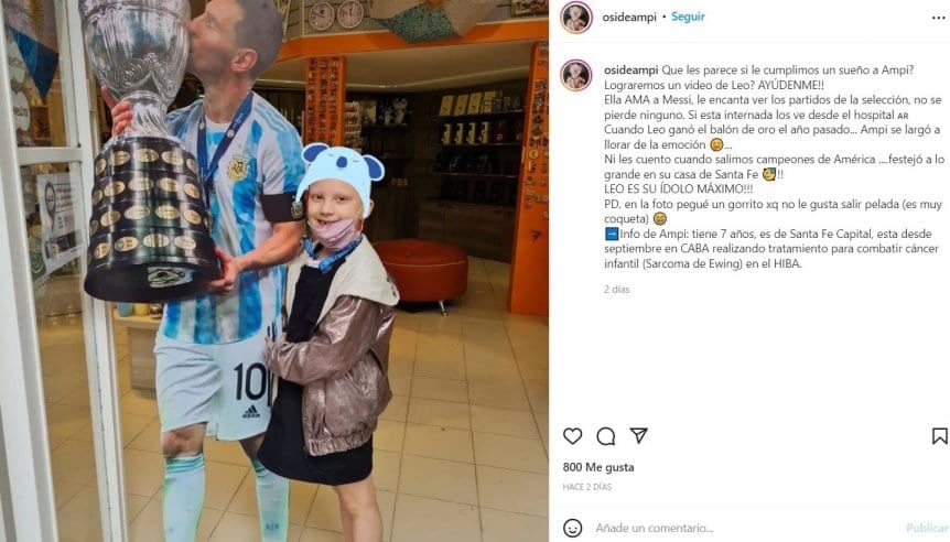 El pedido de la familia de Amparo, cumplir su sueño junto a Messi. / Gentileza.