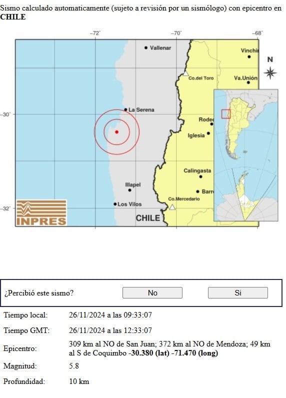 Fuerte sismo en Chile se sintió en Mendoza