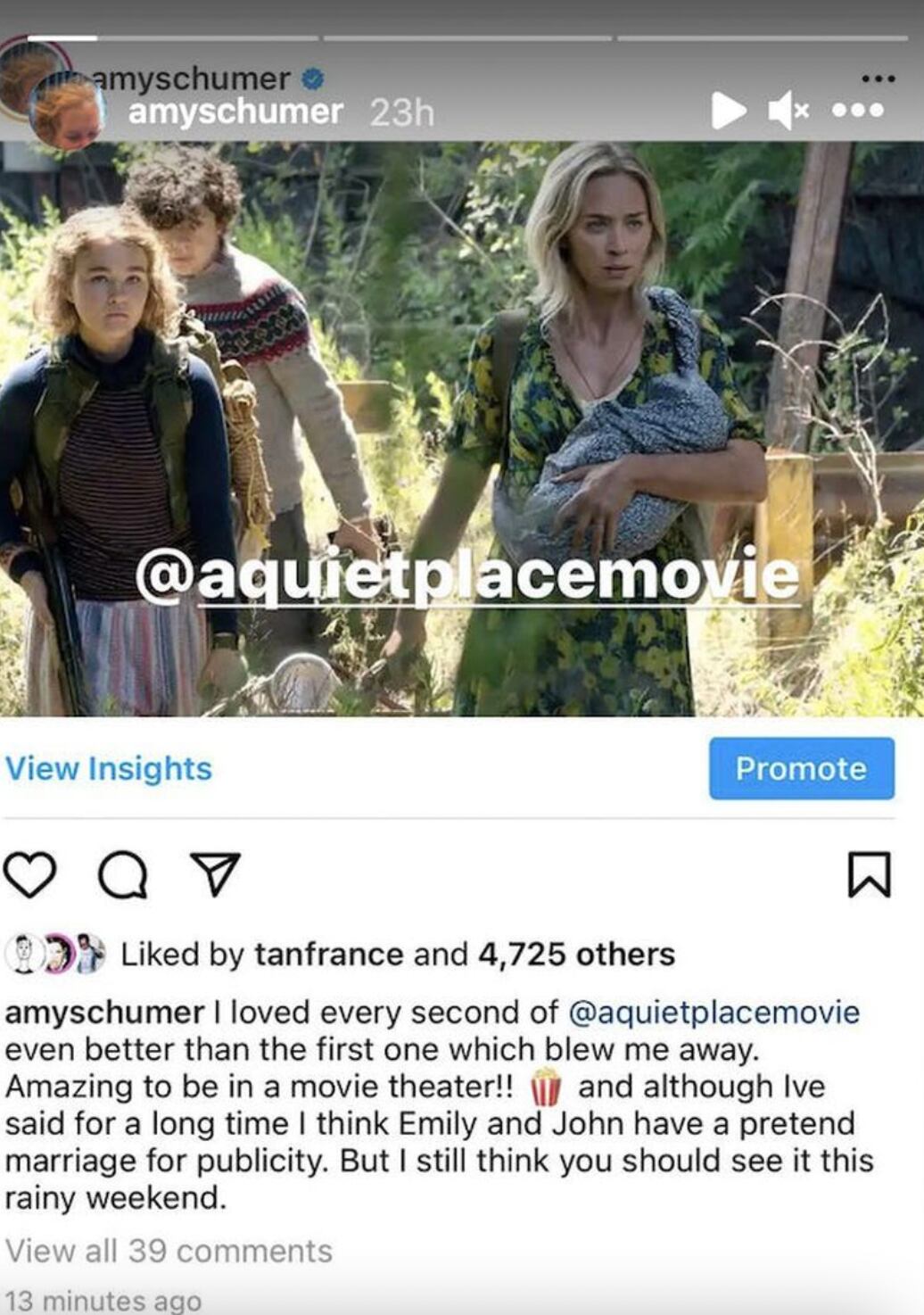 Amy Schumer publicó en redes su opinión.