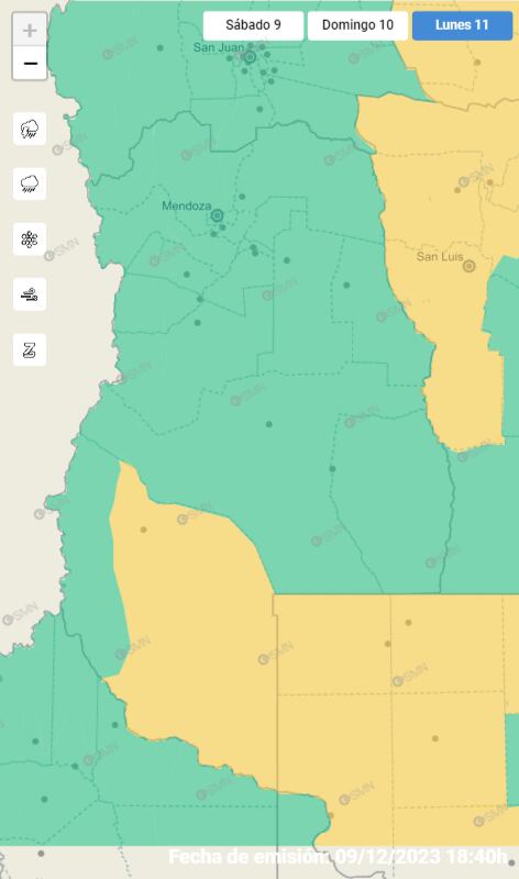 Alerta amarilla del SMN para este lunes 11 de diciembre, Foto: Servicio Meteorológico Nacional