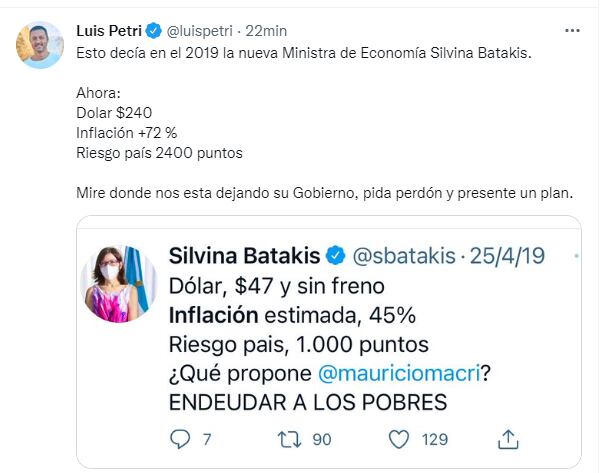 El ex legislador Luis Petri criticó a Batakis.