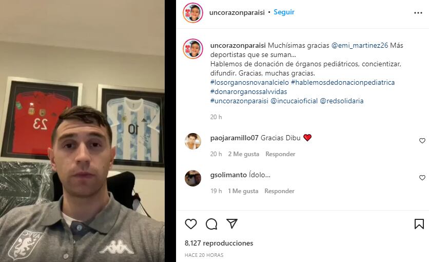 Emiliano “Dibu” Martínez se sumó a la campaña para que Isidro puede recibir un trasplante de corazón.