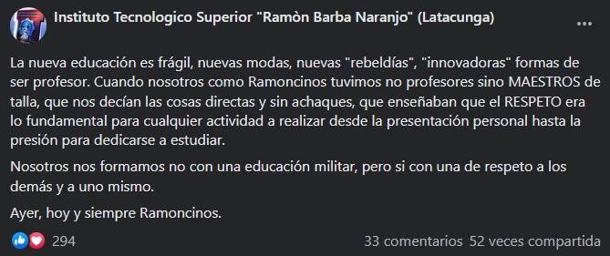 Desde la institución no se mostraron consternados por el hecho. Foto: Facebook/Ramón Barba Naranjo