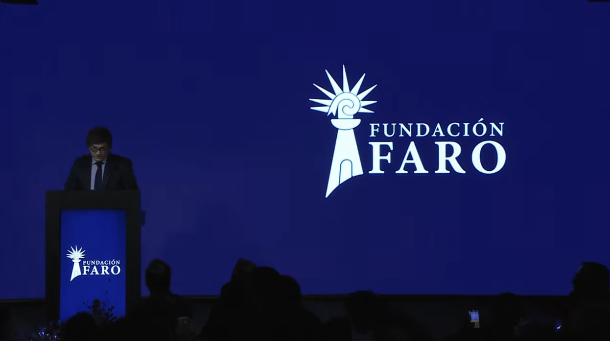 Javier Milei en el lanzamiento de la Fundación Faro. Captura: YouTube / Oficina del Presidente