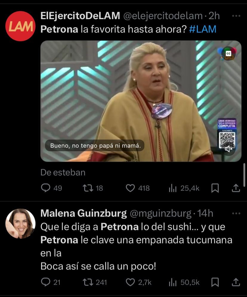 Los memes de Petrona, la participante de Gran Hermano.