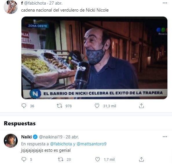 Nicki Nicole celebró un chiste en Twitter sobre una nota de la televisión rosarina por su debut en la TV estadounidense. (@naikinai19)