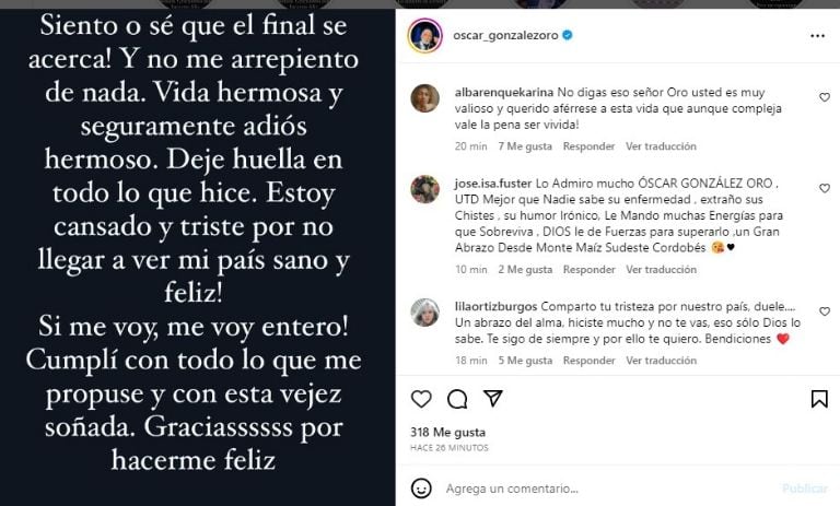 El Negro González Oro alarmó con su mensaje en redes sociales