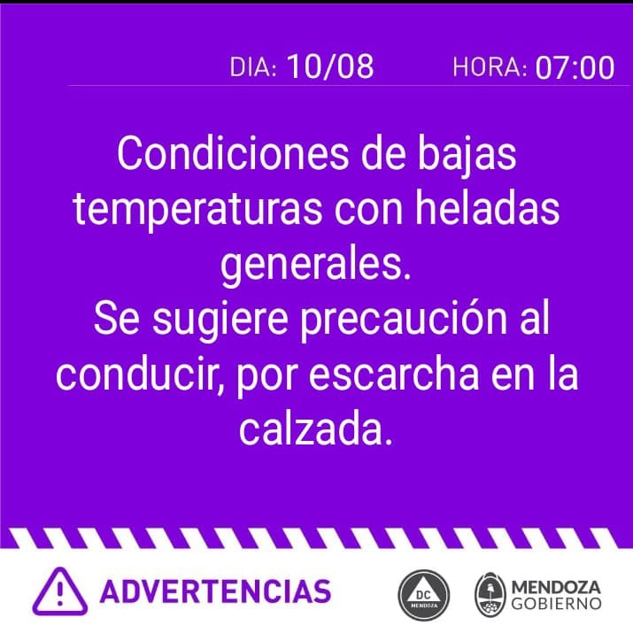 Tiempo en Mendoza: mínima de 2°C y heladas generales.