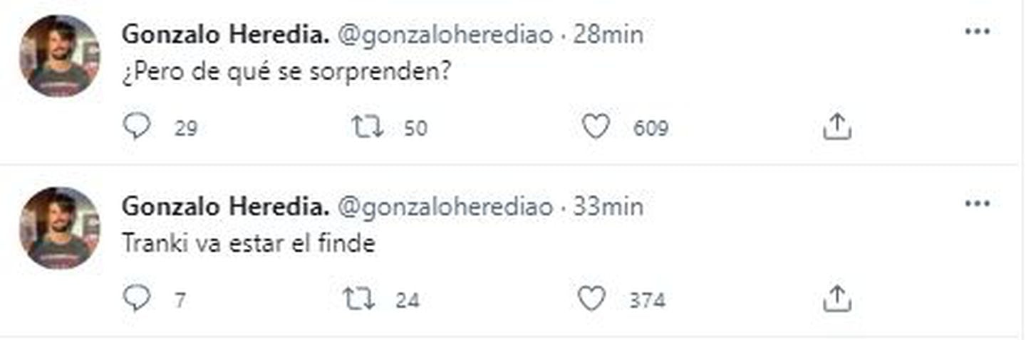 Gonzalo Heredia escribió en su Twitter sobre el intento de asesinato