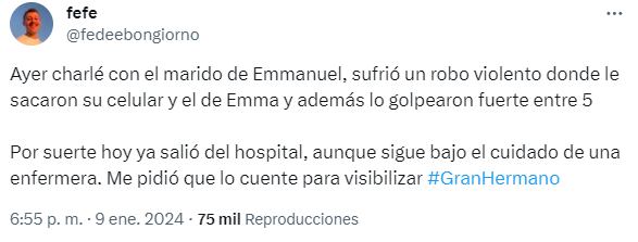 El influencer Fede Bongiorno contó sobre el violento asalto que sufrió el esposo de Emmanuel Vich