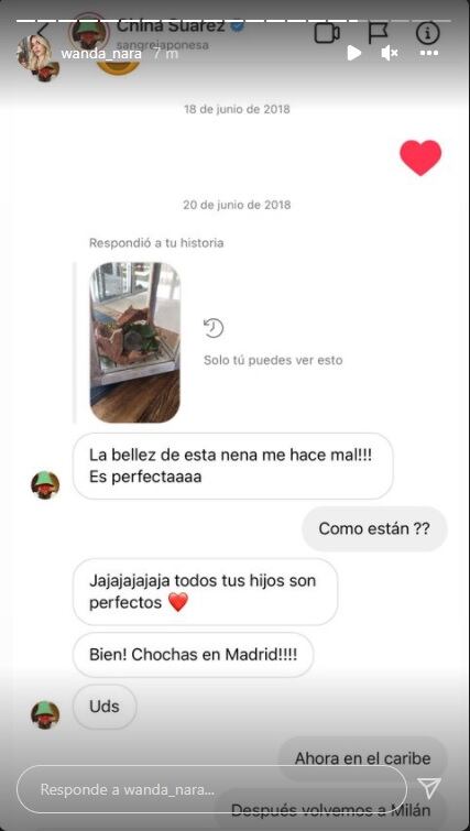 Capturas de pantalla de conversaciones entre la China Suárez y Wanda Nara