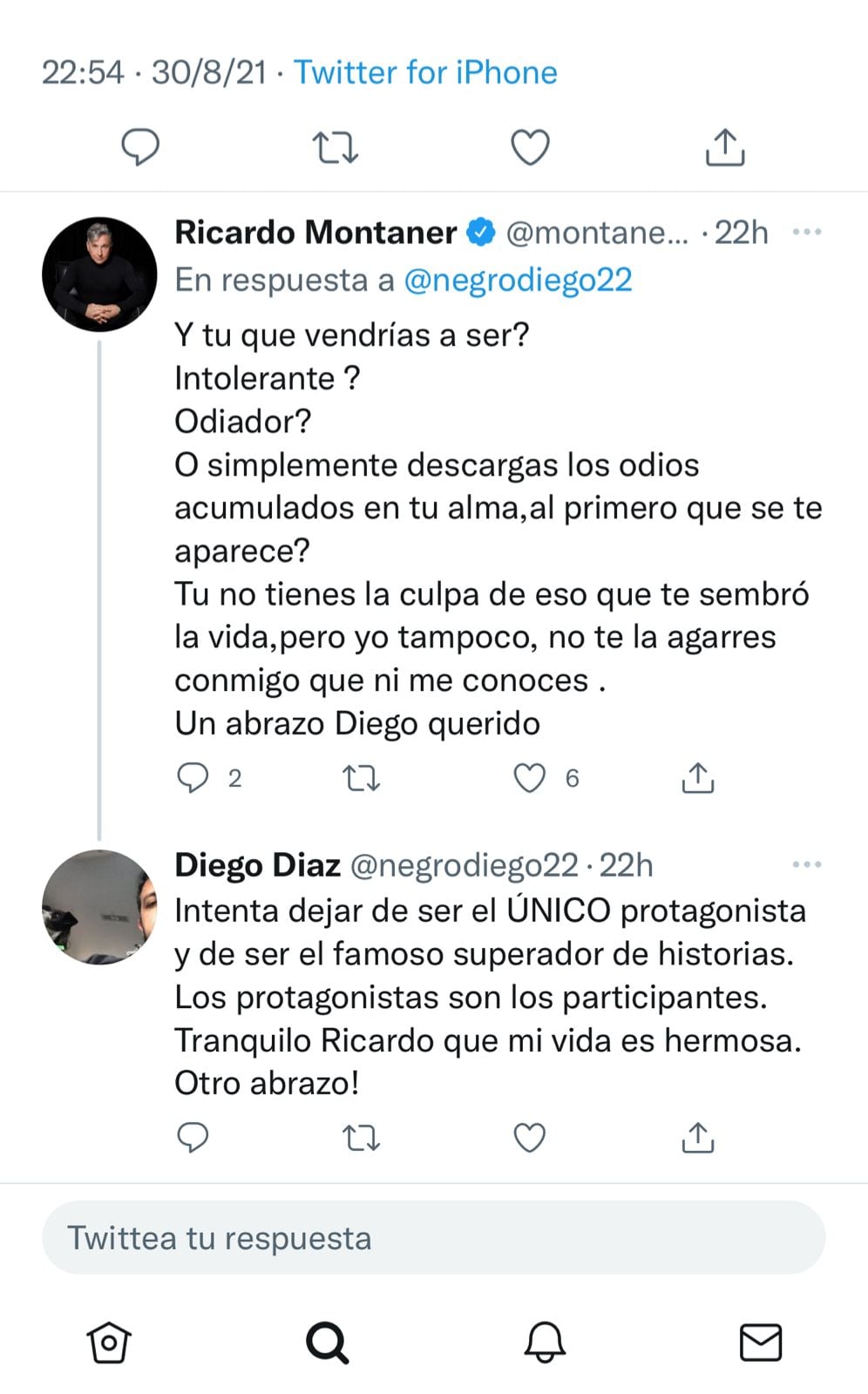 Ricardo Montaner respondió a las críticas de un usuario en Twitter.