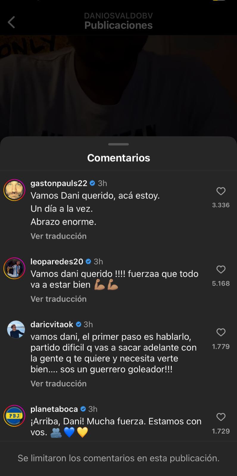 La reacción de famoso y futbolistas al dramático video de Daniel Osvaldo. Captura de pantalla.