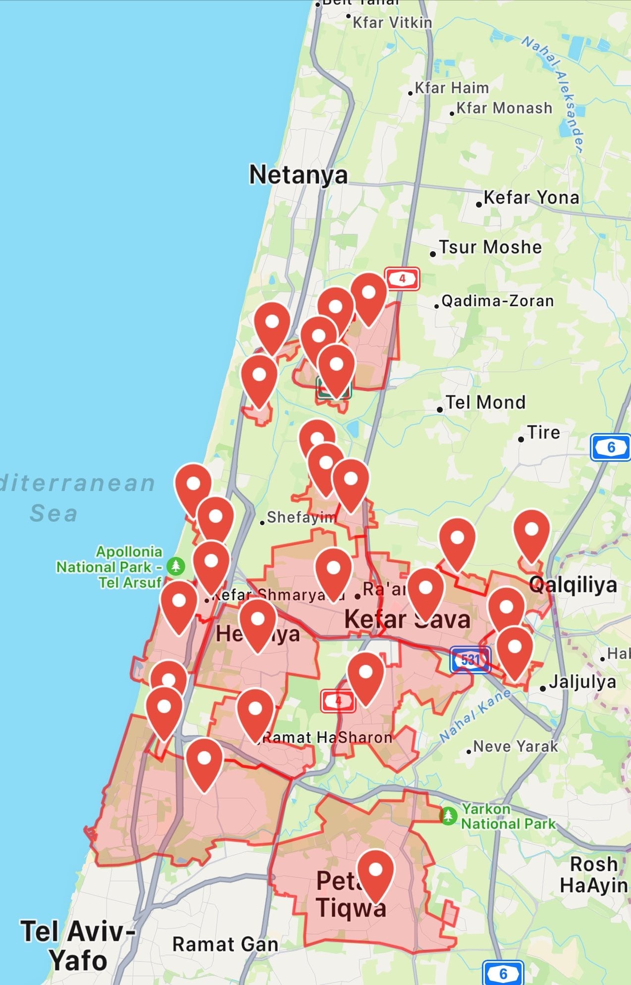 El mapa de los cohetes lanzados sobre Israel. Foto: X.