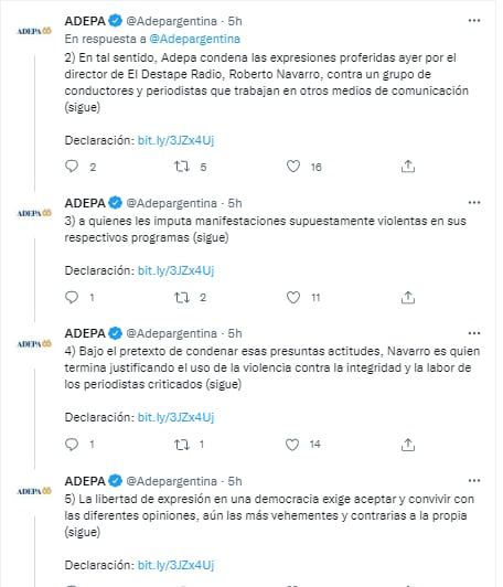 Tras los dichos de Roberto Navarro, La Asociación de Entidades periodísticas Argentina expresó su repudio sobre las declaraciones y apoyaron a los periodistas señalados.