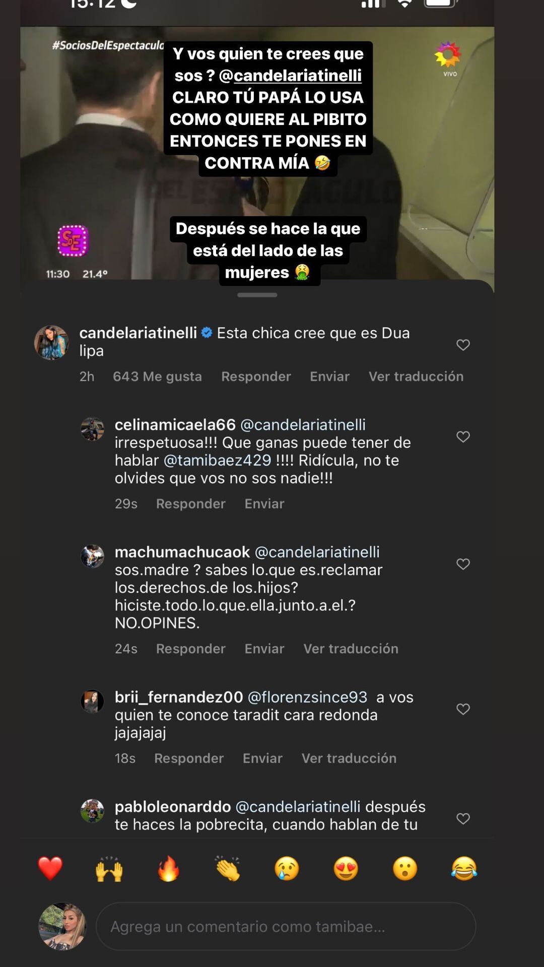 Cande Tinelli y Tamara Báez se cruzaron en redes.