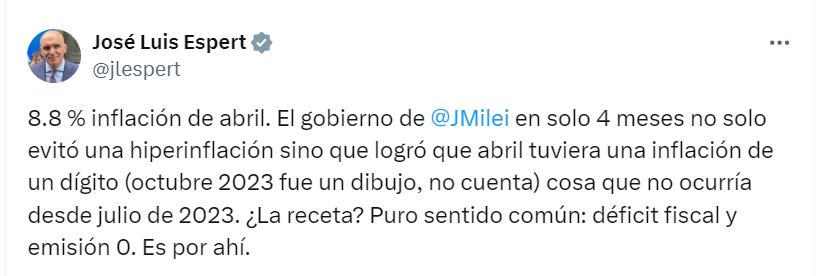 El Gobierno celebró la baja en la inflación de abril - X