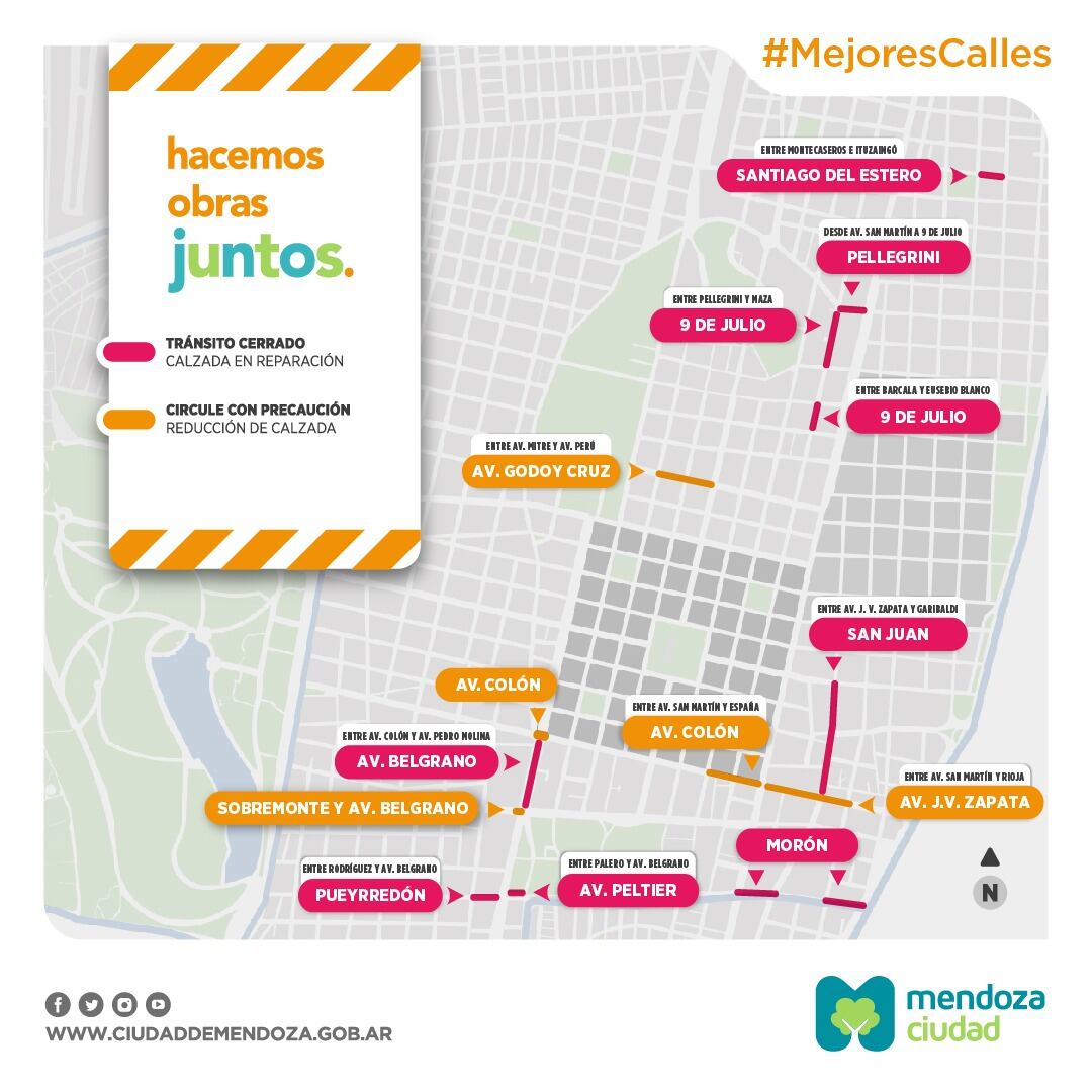 La Ciudad informa sobre los cortes de tránsito por obras.