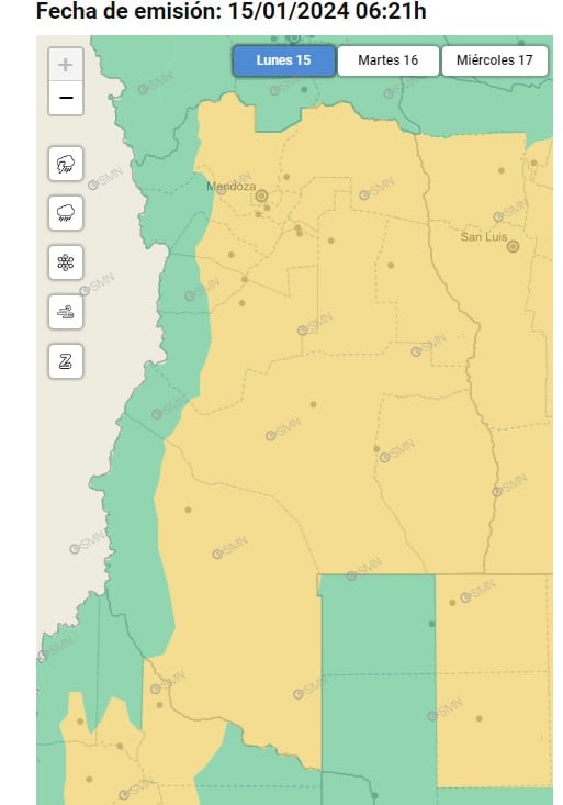 Nueva alerta amarilla por tormentas en Mendoza (SMN)