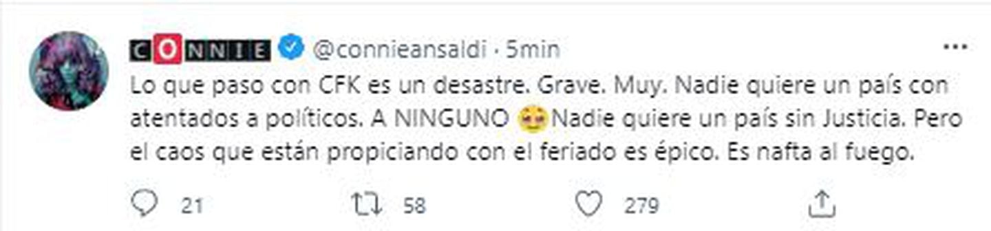 Connie Ansaldi comentó sobre el feriado nacional