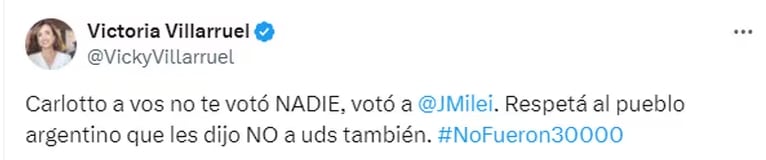 Victoria Villarruel le respondió a Carlotto. Gentileza: Captura X @VickyVillarruel.