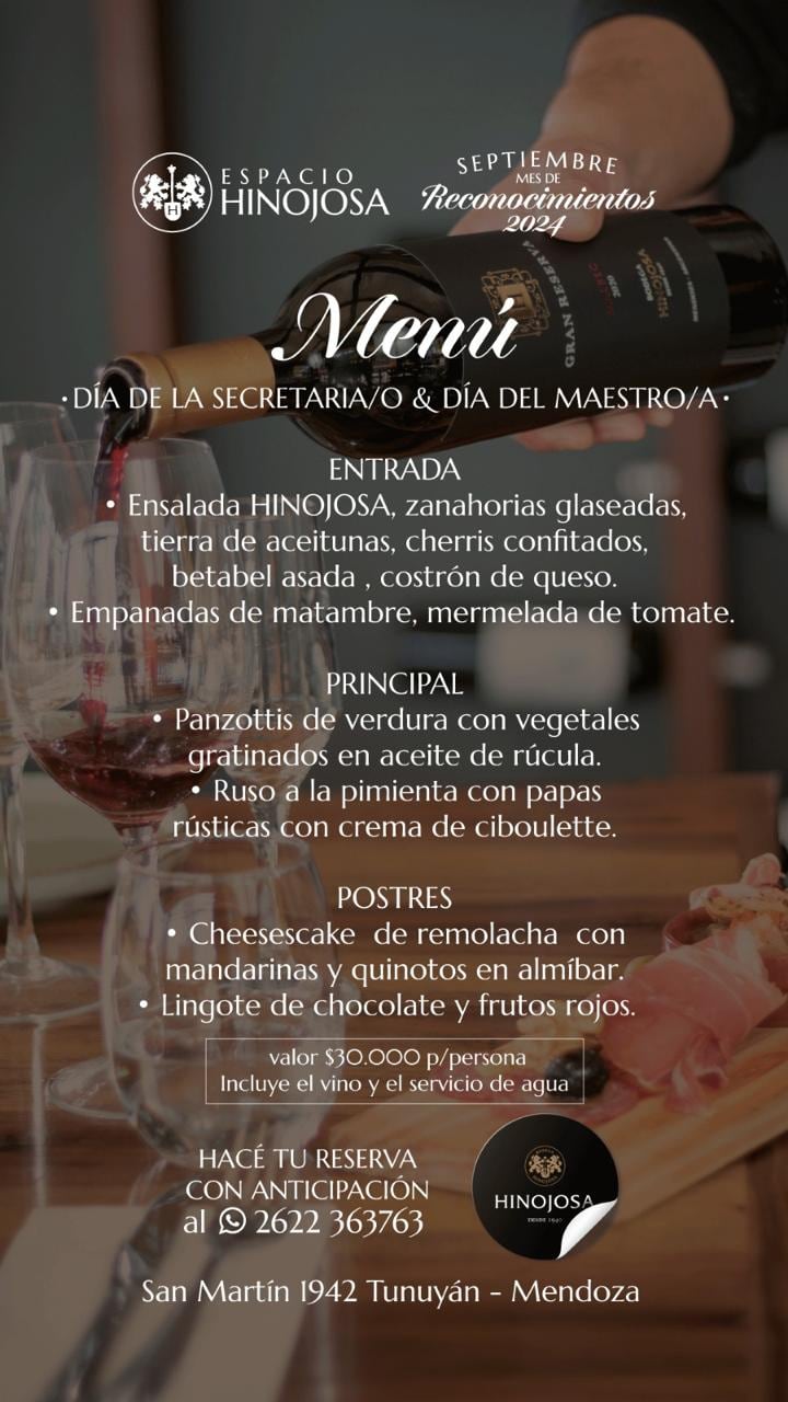 Propuestas gastronómicas para el Día del Maestro: Día del secretario/a y maestro/a en Bodega Hinojosa.