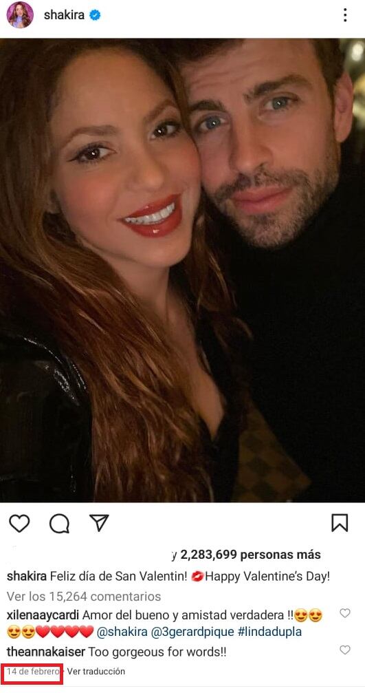 El mensaje tierno de Shakira a Piqué en San Valentín (Instagram)