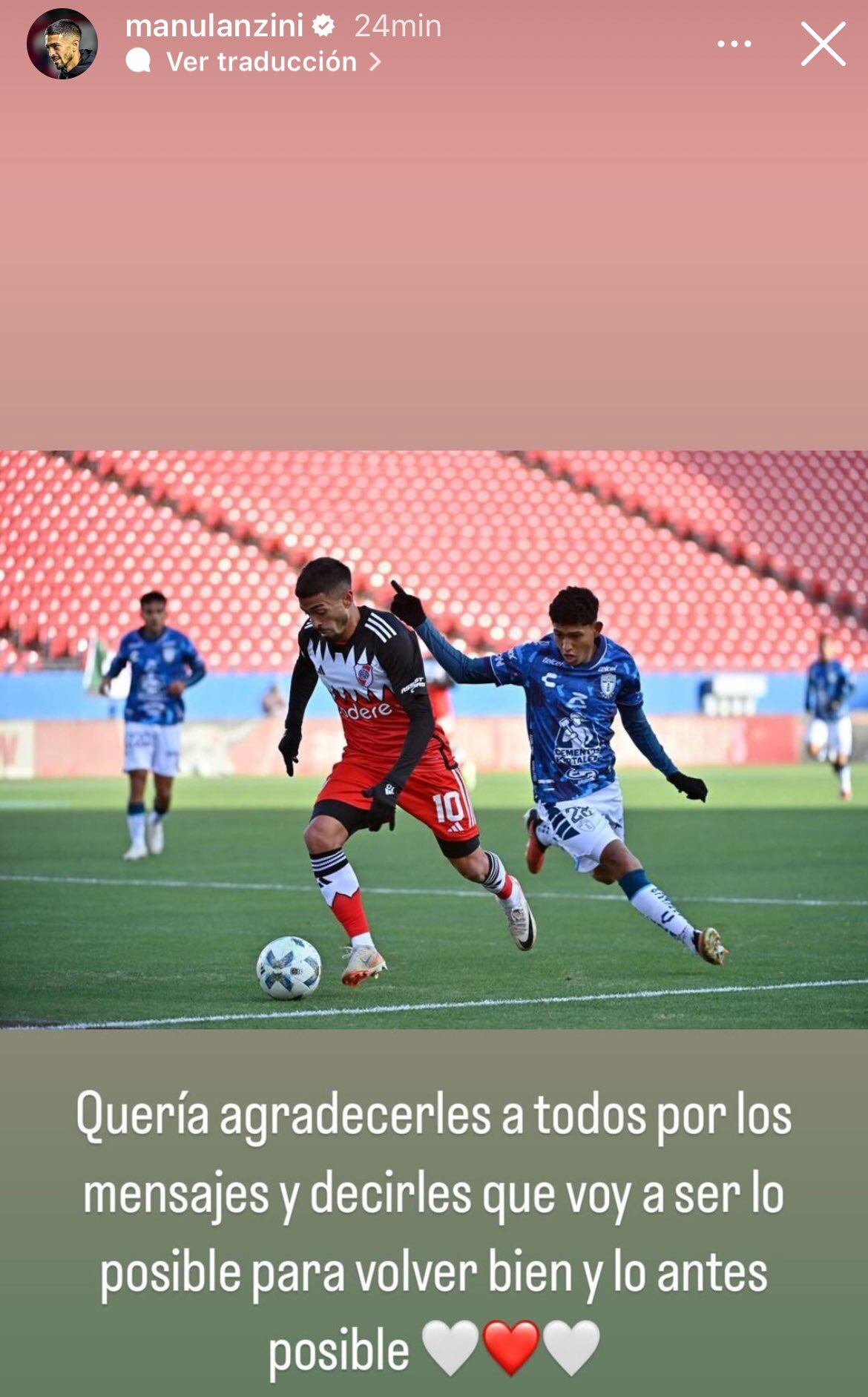 Manuel Lanzini agradeció en su cuenta de Instagram los mensajes de apoyo por su lesión.