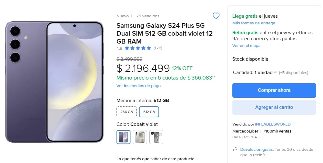 En nuestro país el mismo modelo de se encuentra en Mercado Libre a un precio de $2.196.499 argentinos.