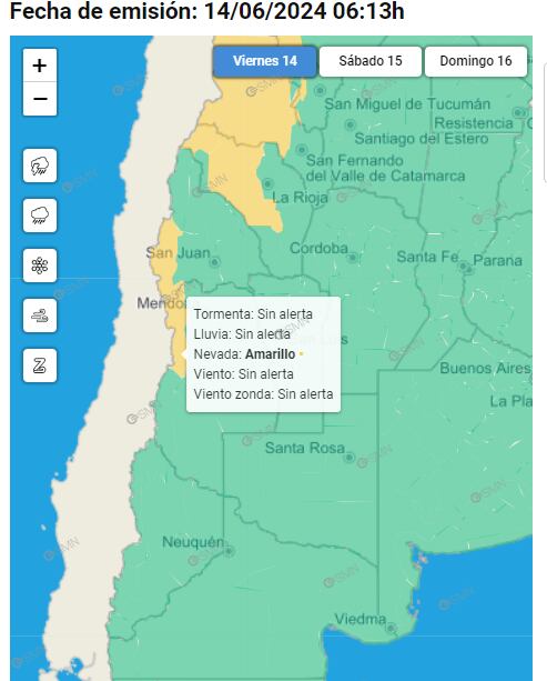 Alerta por nevadas del SMN