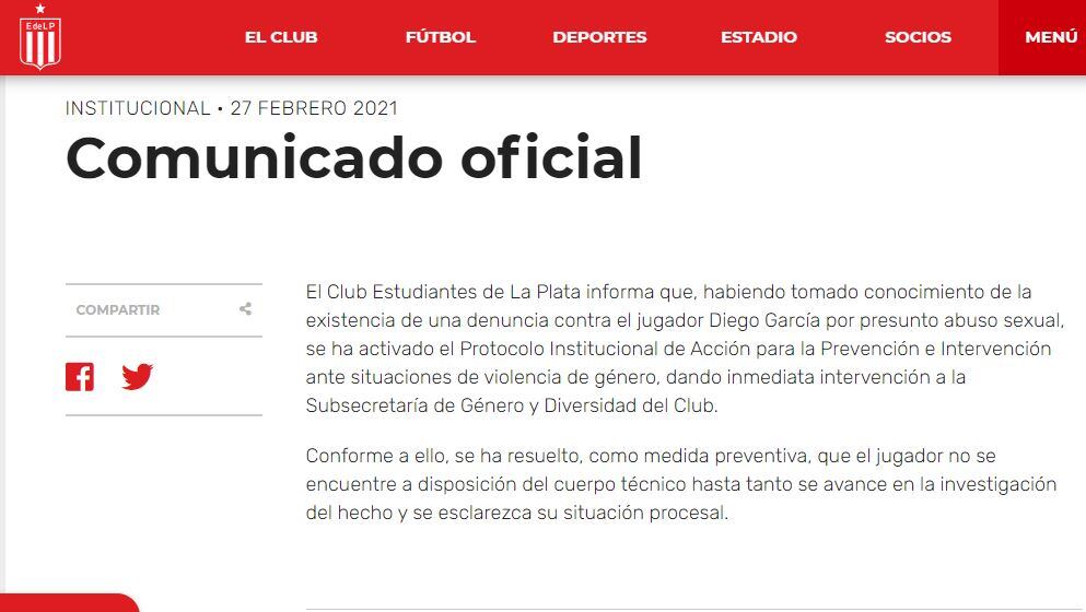 Comunicado oficial de Estudiantes LP.