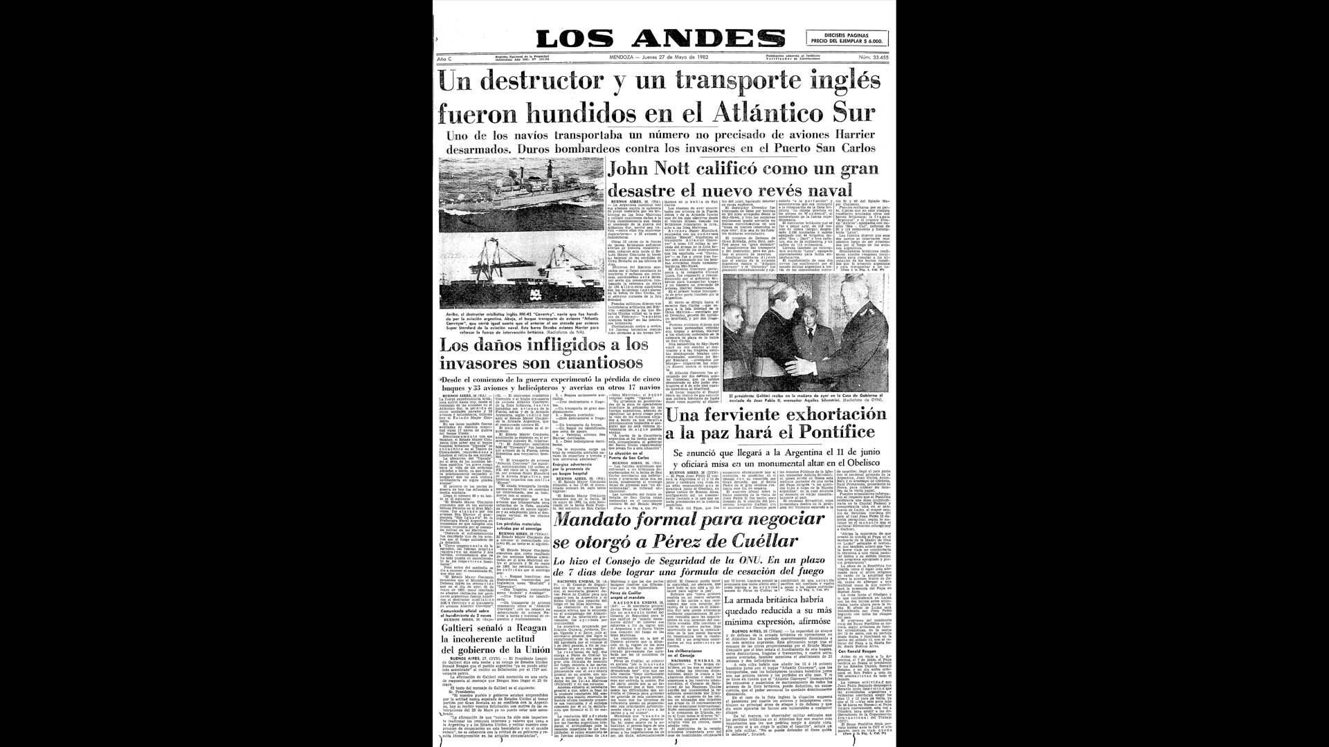 Un recorrido día a día por las portadas del medio más importante de Mendoza, para conocer el pulso diario de la guerra que enluteció a todo el país.