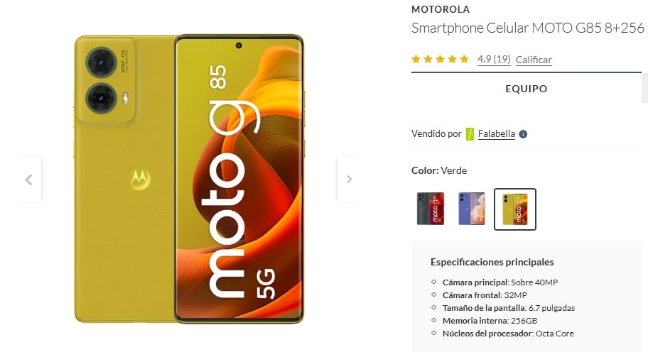 La tienda de Adidas Chile ofrece un smartphone Celular Moto G85 a un precio promocional de $199.990 chilenos.