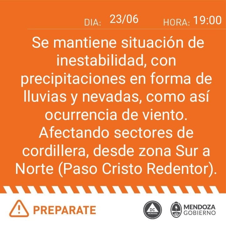 Alerta naranja por vientos y nevadas.