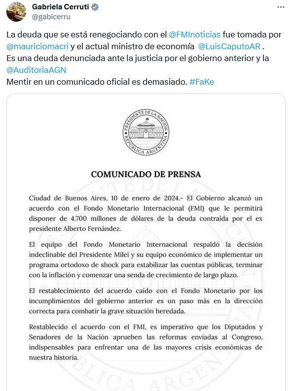 Martín Guzmán y Alberto Fernández criticaron el comunicado del Gobierno nacional sobre el acuerdo con el FMI.