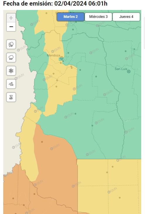 Alerta por viento Zonda en Mendoza (SMN)