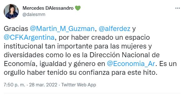 Mensaje en Twitter.