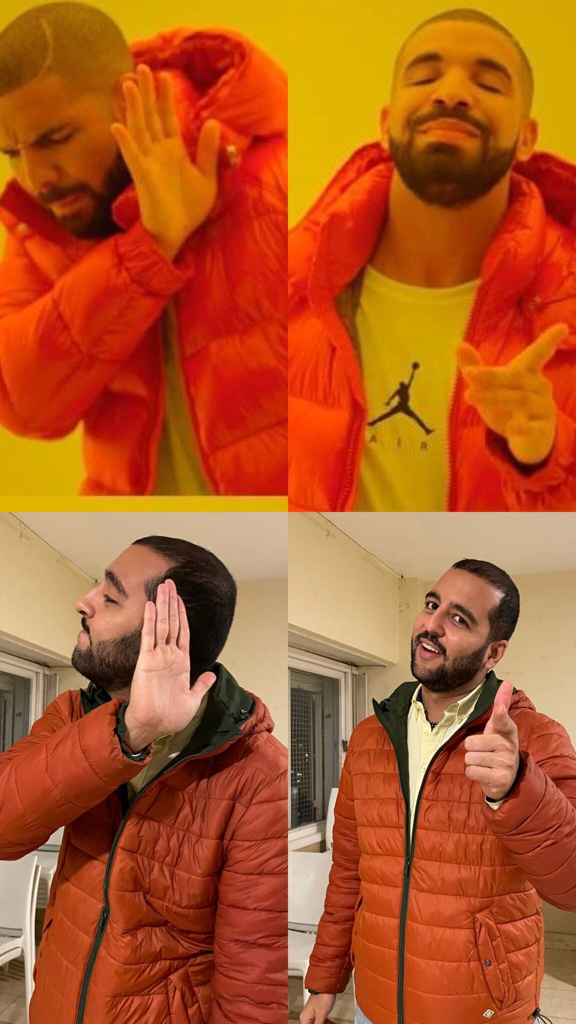 Otra de las imágenes virales fue el famoso meme del cantante Drake haciendo gestos con las manos de desaprobación y luego con cara de felicidad. 