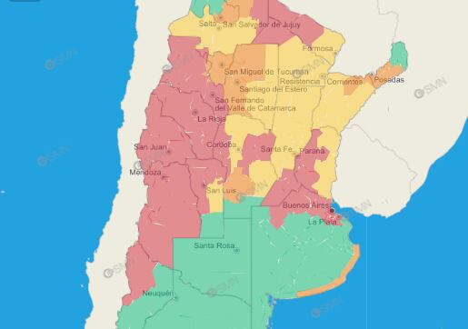 El SMN emitió alerta roja para Mendoza. Gentileza: SMN