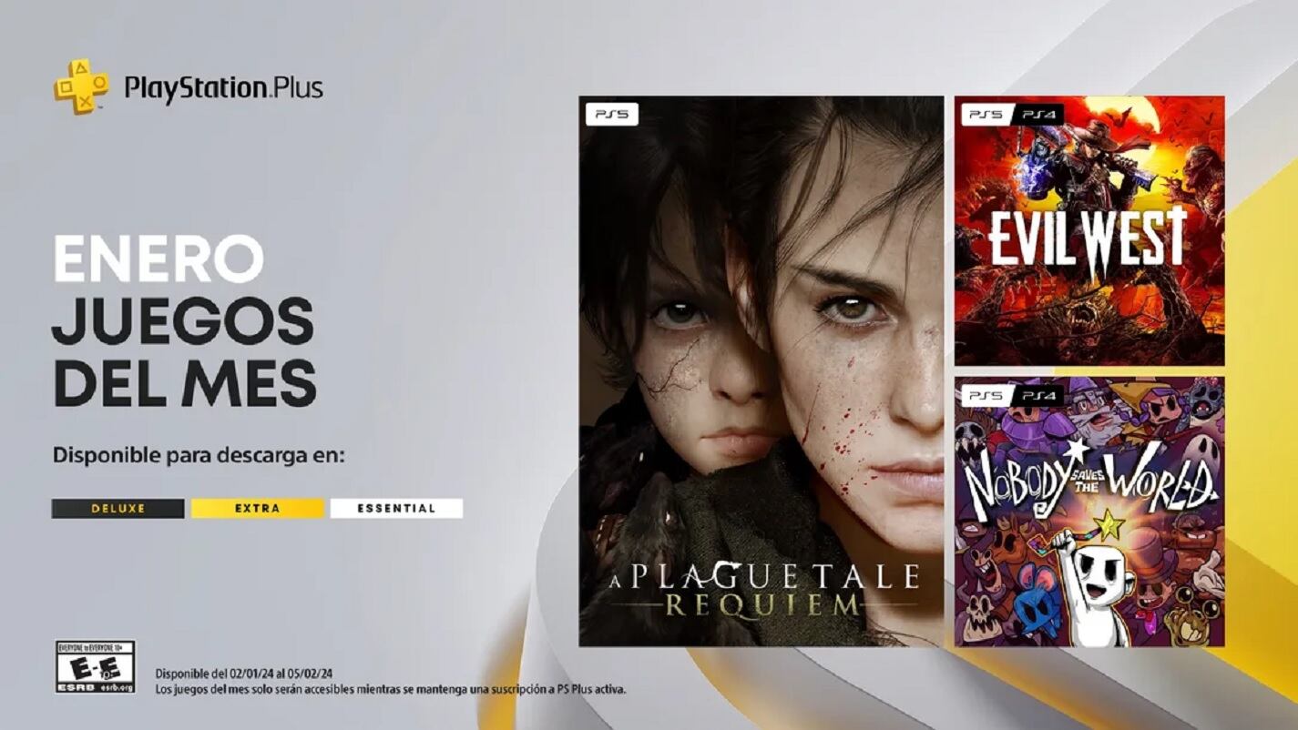 Juegos mensuales en PlayStation Plus para enero de 2024: A Plague Tale: Requiem, Evil West, Nobody Saves the World