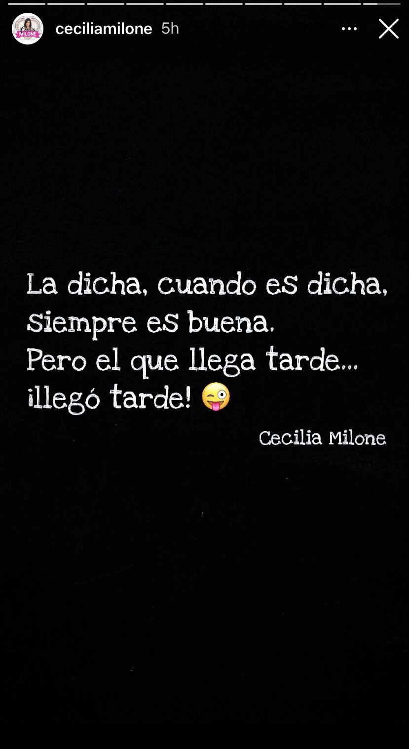 La reacción de Cecilia Milone al posteo romántico de Nito Artaza con el que anunció el divorcio. Captura de historias.