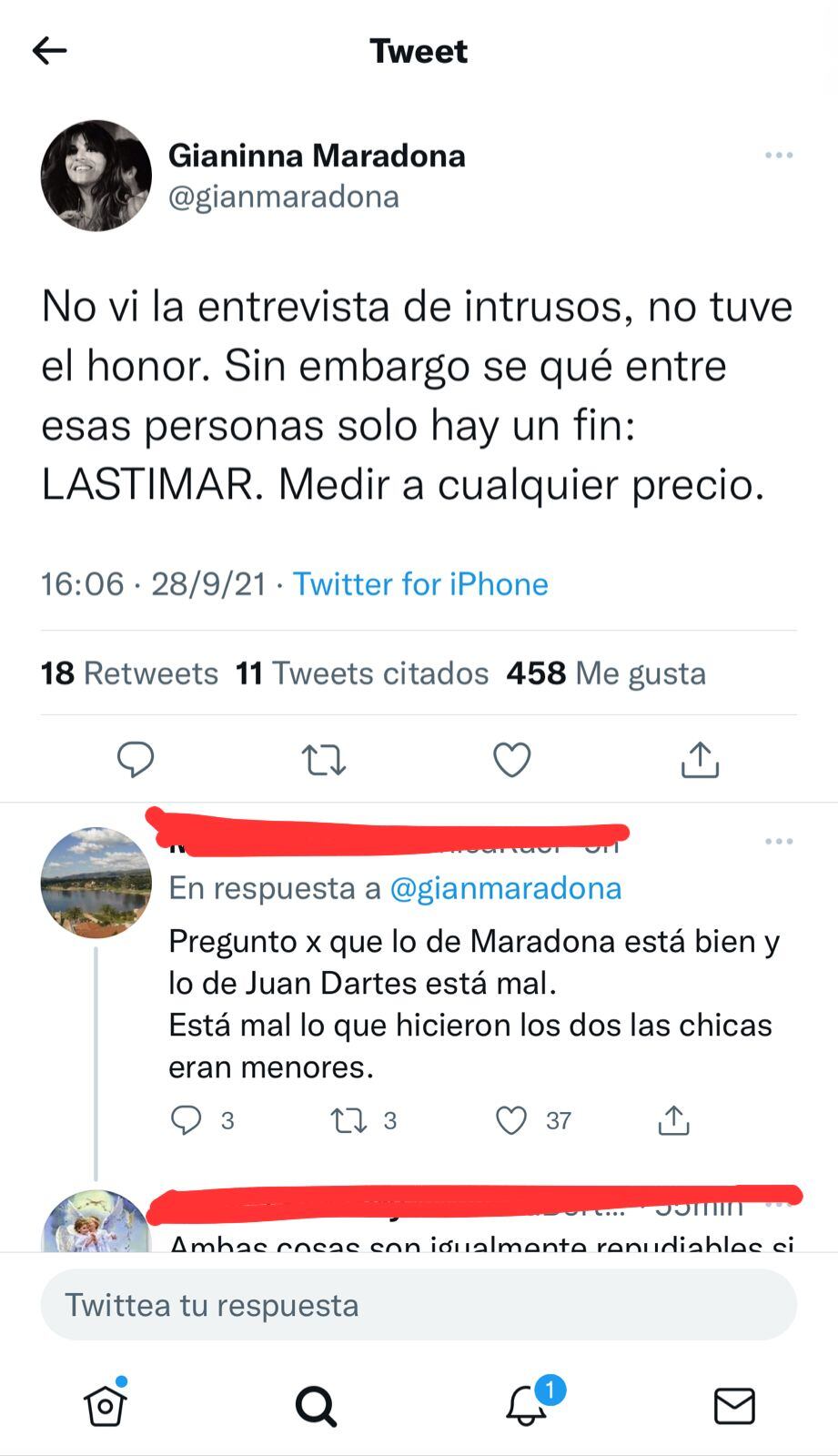 Gianinna Maradona enojada con los ataques a la vida personal de su padre.