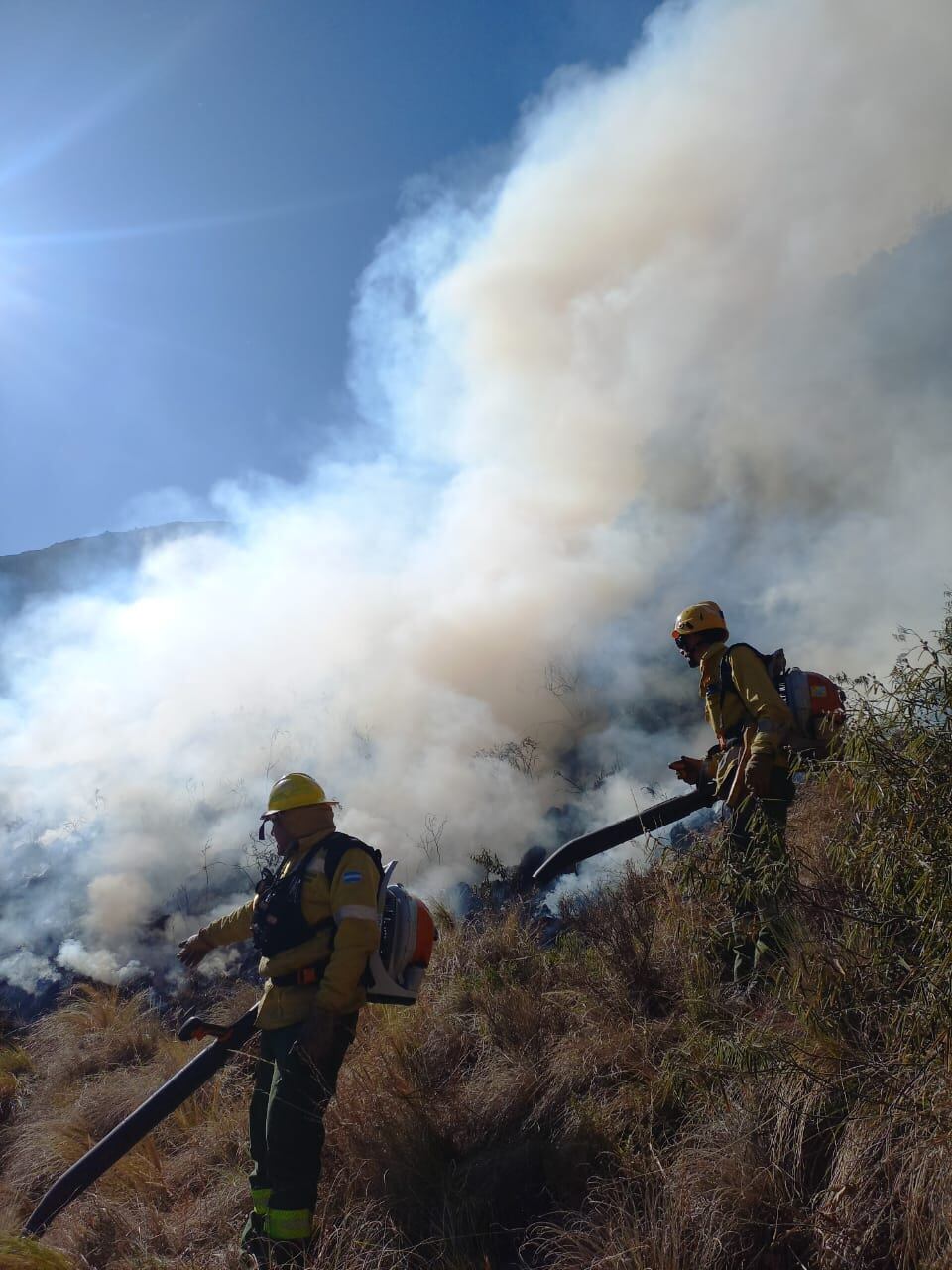 275 bomberos combaten contra el fuego en las Sierras de Córdoba. Foto: Ministerio de Seguridad de Córdoba.